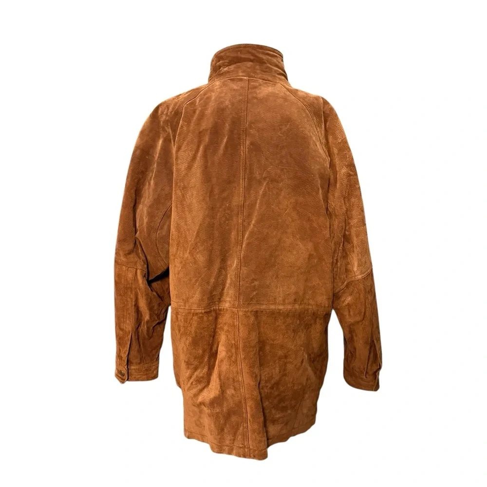Vintage Y2K U2Wear Me Out Brown Suede Coat with Olive Suede Collar Size Large